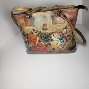 VTG Anuschka hand-painted butterfly shoulder bag
